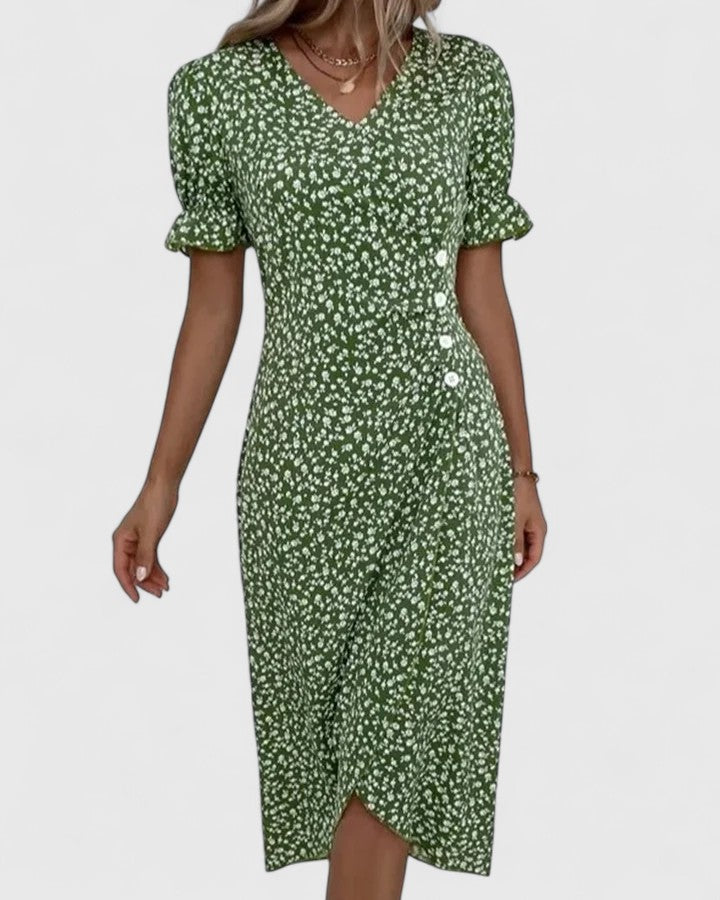 Juliette | Damen Geblümtes Wickel Sommerkleid mit kurzen Ärmeln