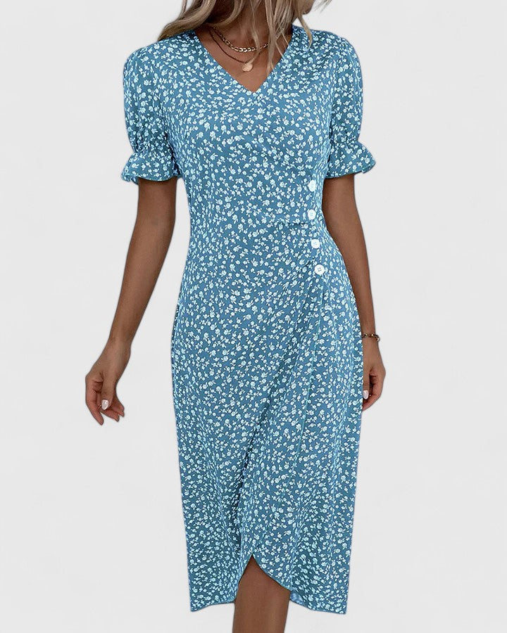 Juliette | Damen Geblümtes Wickel Sommerkleid mit kurzen Ärmeln