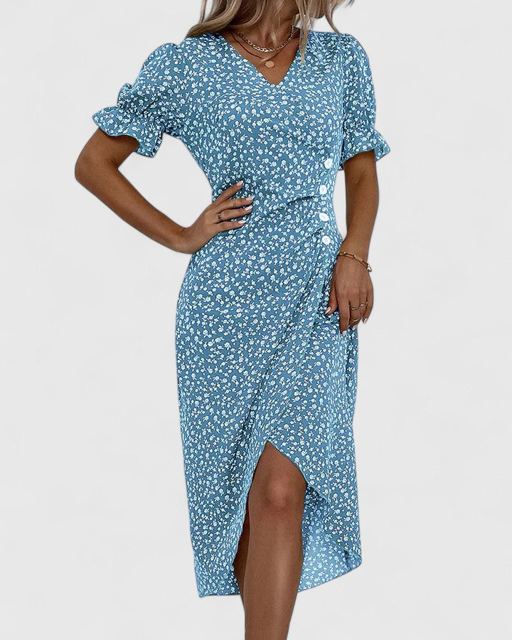 Juliette | Damen Geblümtes Wickel Sommerkleid mit kurzen Ärmeln
