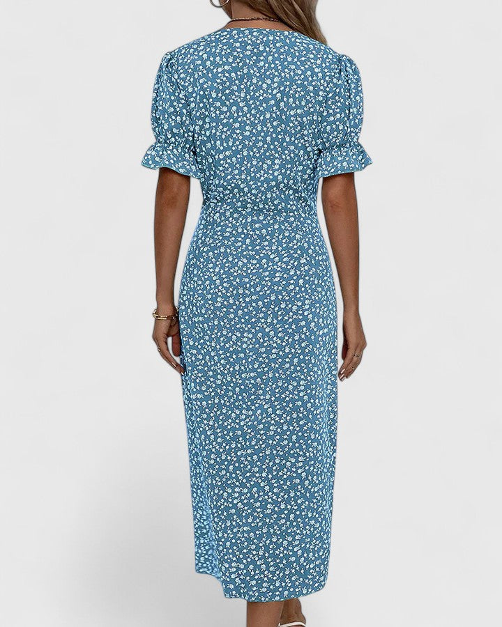 Juliette | Damen Geblümtes Wickel Sommerkleid mit kurzen Ärmeln