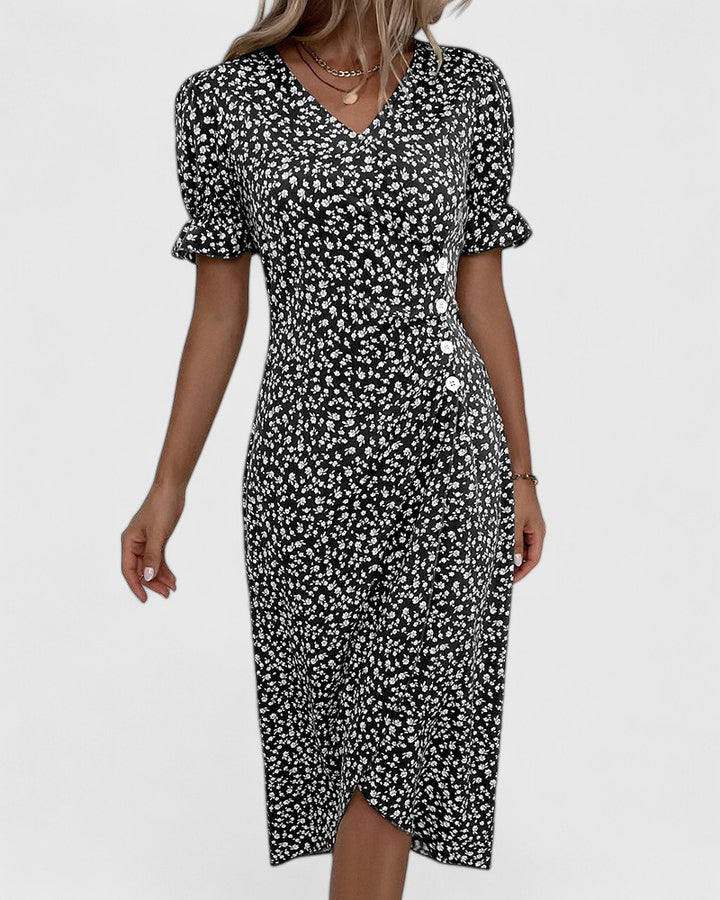 Juliette | Damen Geblümtes Wickel Sommerkleid mit kurzen Ärmeln