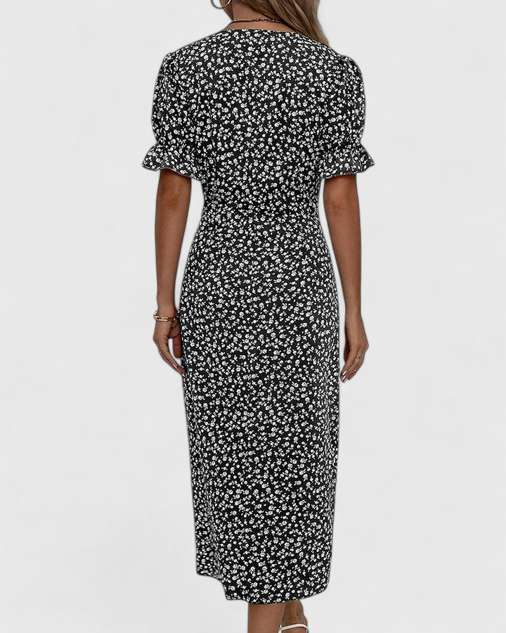 Juliette | Damen Geblümtes Wickel Sommerkleid mit kurzen Ärmeln