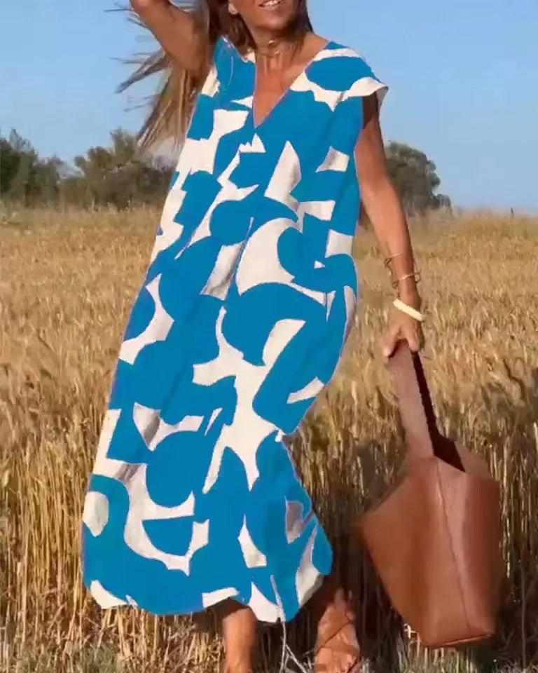 Isabelle | Damen Bedrucktes V-Ausschnitt Maxi Kleid
