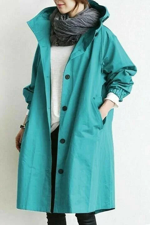 Simone | Damen Casual Kapuze Lange Regenjacke