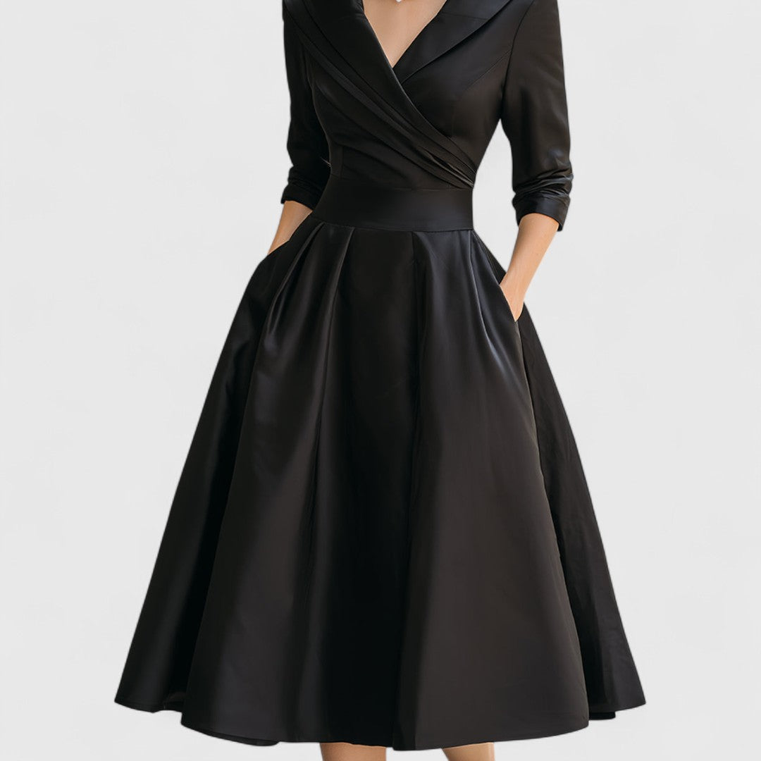 Frida | Damen Elegantes Midi Abendkleid mit V-Ausschnitt
