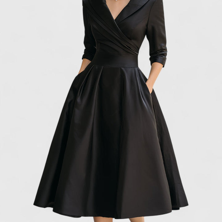 Frida | Damen Elegantes Midi Abendkleid mit V-Ausschnitt