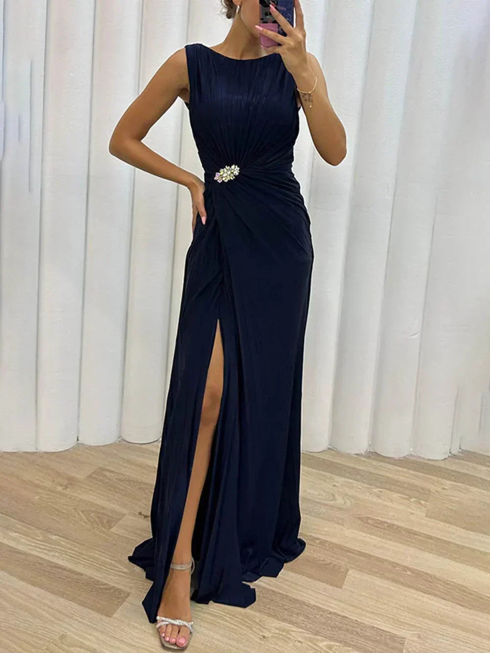 Eva | Damen Elegant Plissee Hochzeitsgastkleid