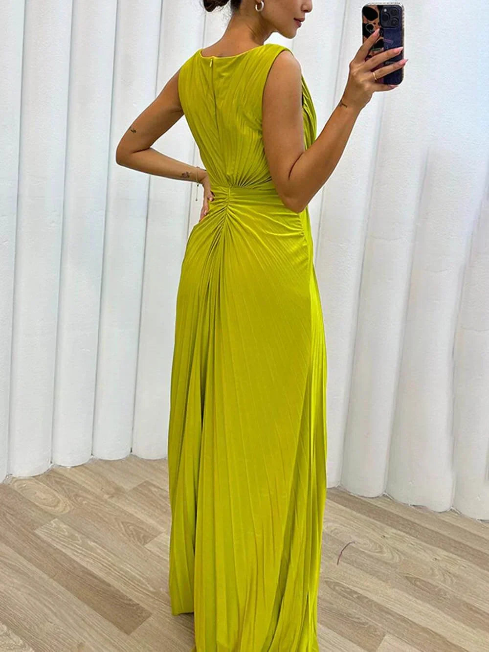Eva | Damen Elegant Plissee Hochzeitsgastkleid