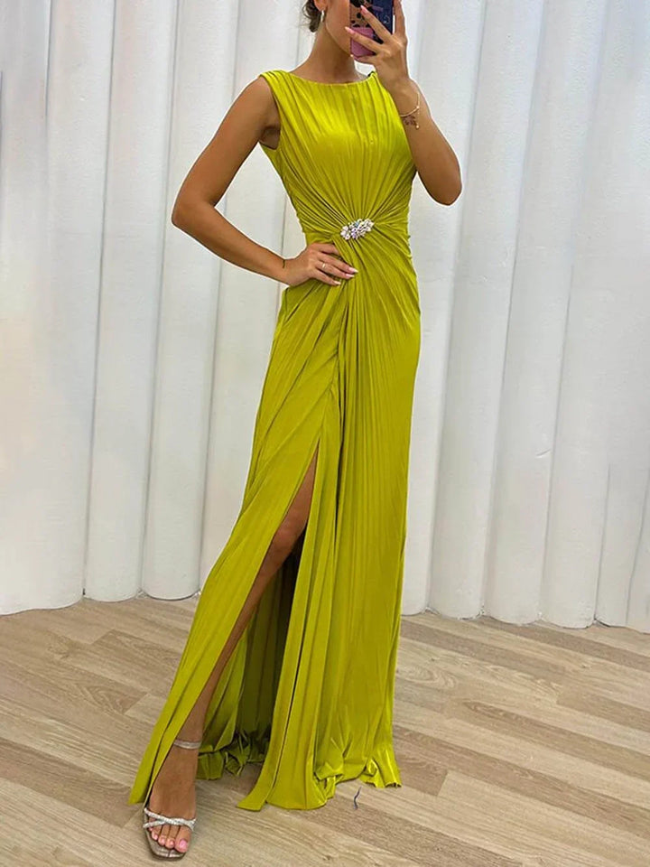Eva | Damen Elegant Plissee Hochzeitsgastkleid