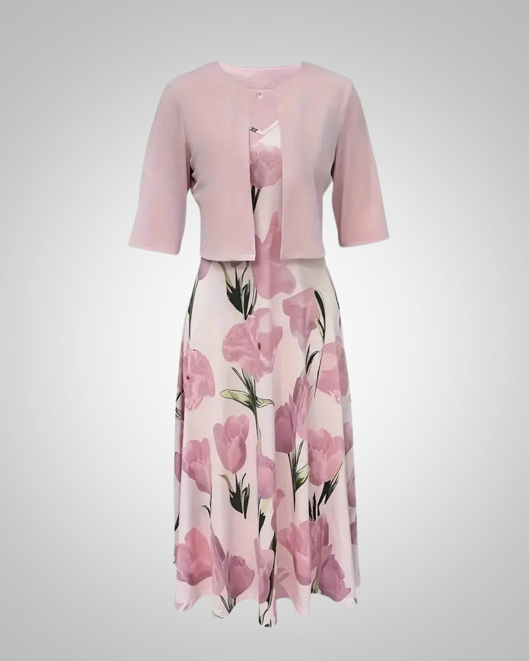 Sofia | Damen Elegant Blumenmuster V-Ausschnitt Maxikleid Set