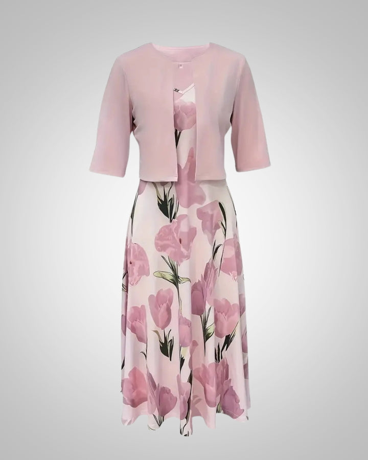 Sofia | Damen Elegant Blumenmuster V-Ausschnitt Maxikleid Set
