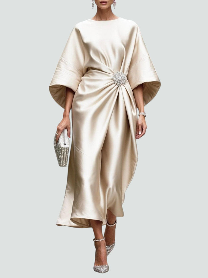 Leonie | Damen Drapiertes Satin Abend Maxikleid