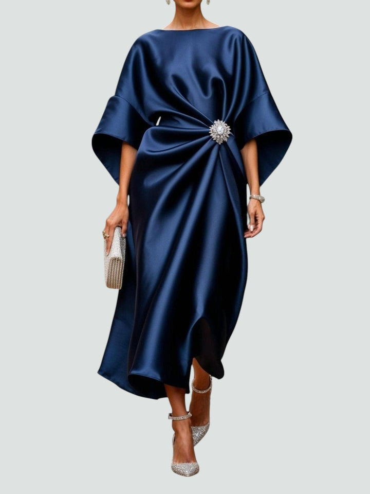 Leonie | Damen Drapiertes Satin Abend Maxikleid
