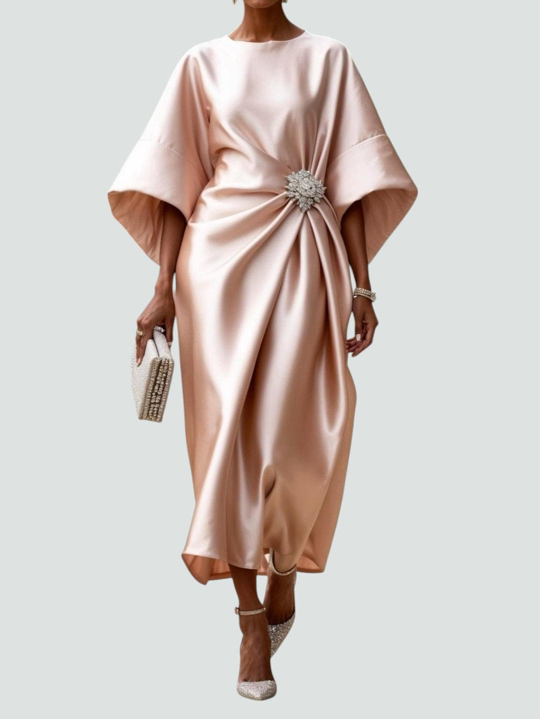 Leonie | Damen Drapiertes Satin Abend Maxikleid