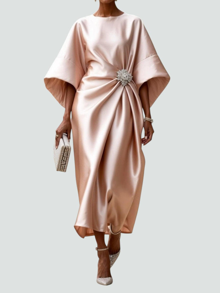 Leonie | Damen Drapiertes Satin Abend Maxikleid