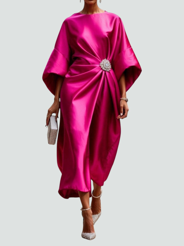 Leonie | Damen Drapiertes Satin Abend Maxikleid