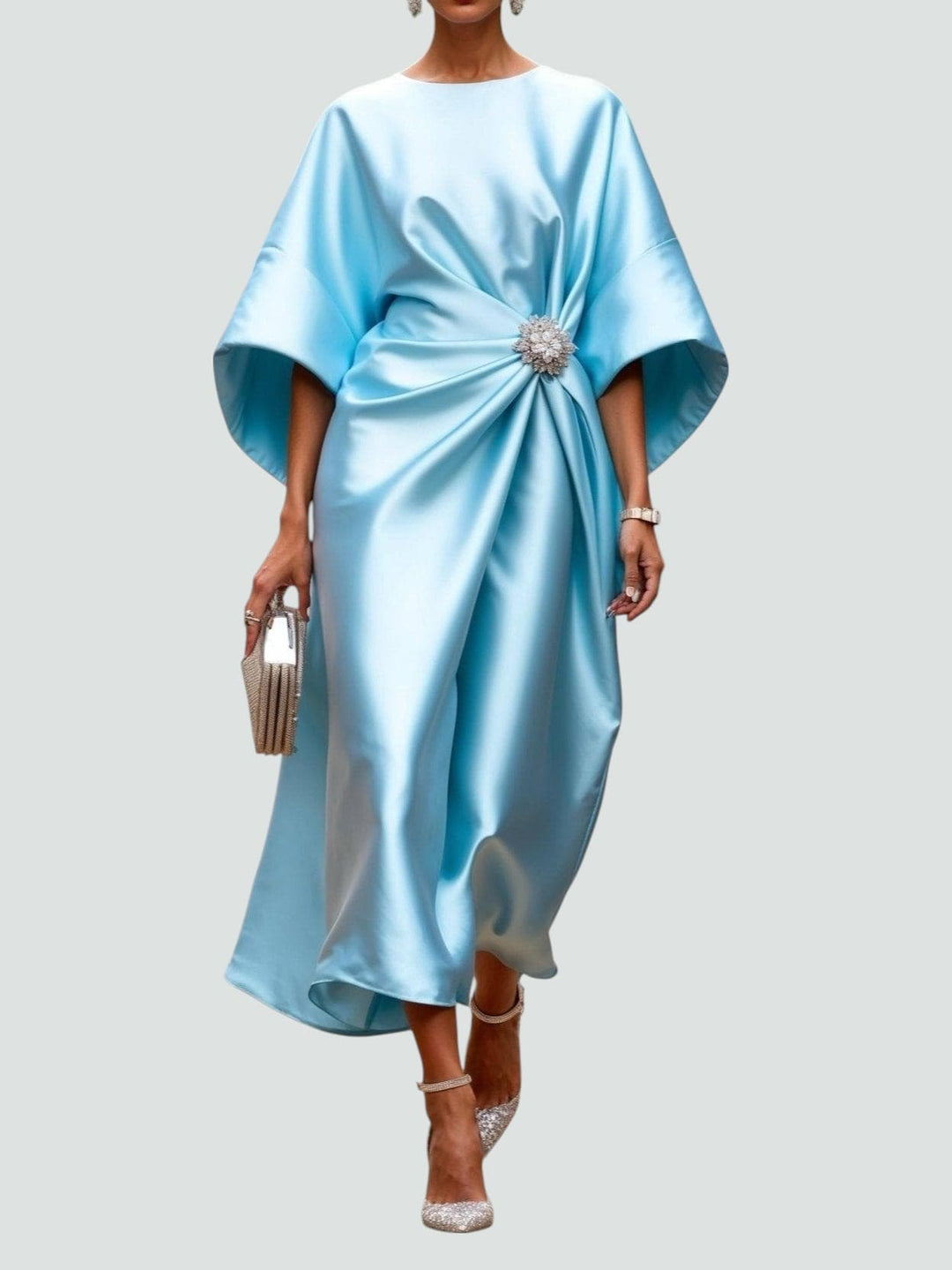 Leonie | Damen Drapiertes Satin Abend Maxikleid