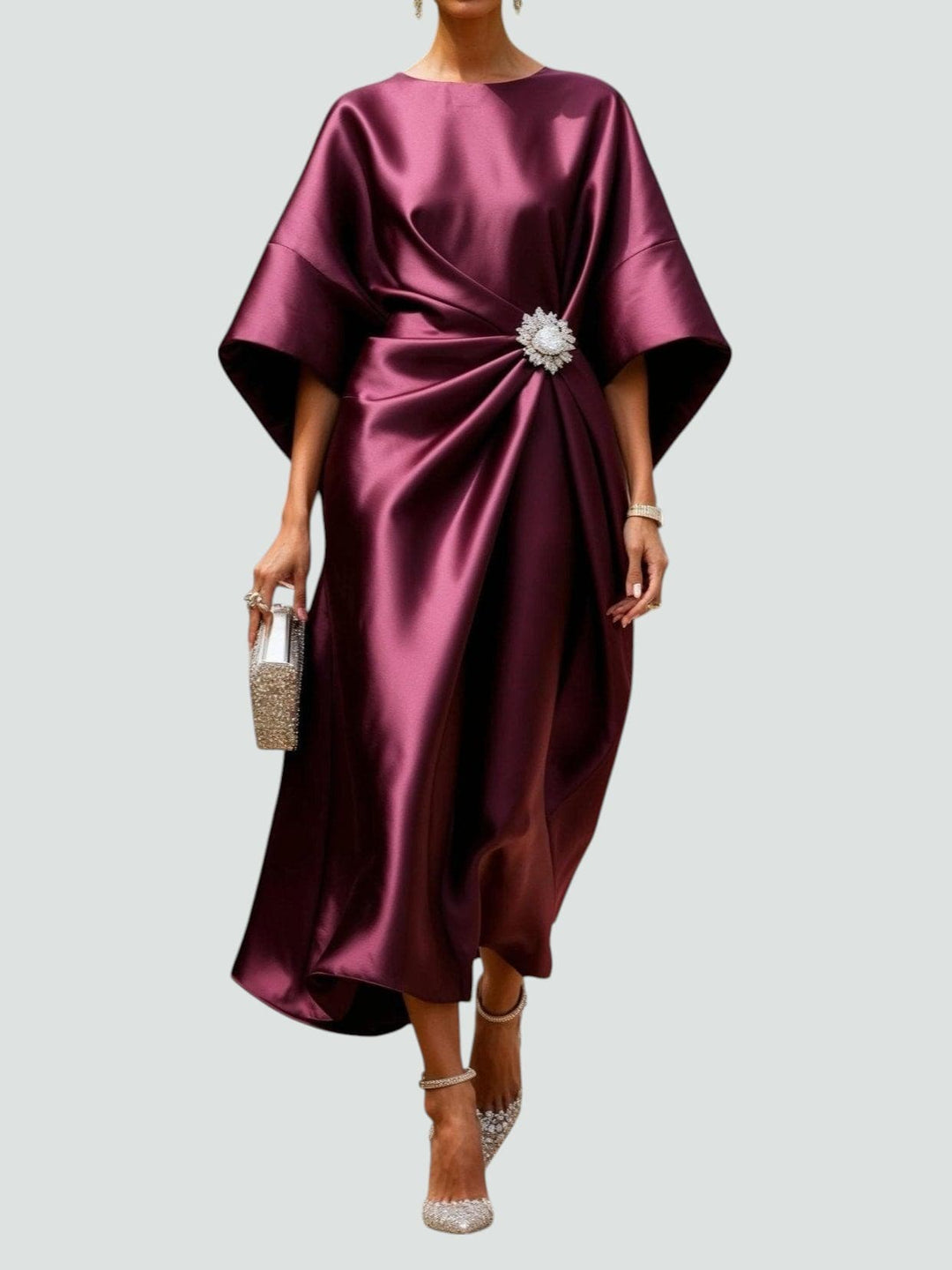 Leonie | Damen Drapiertes Satin Abend Maxikleid