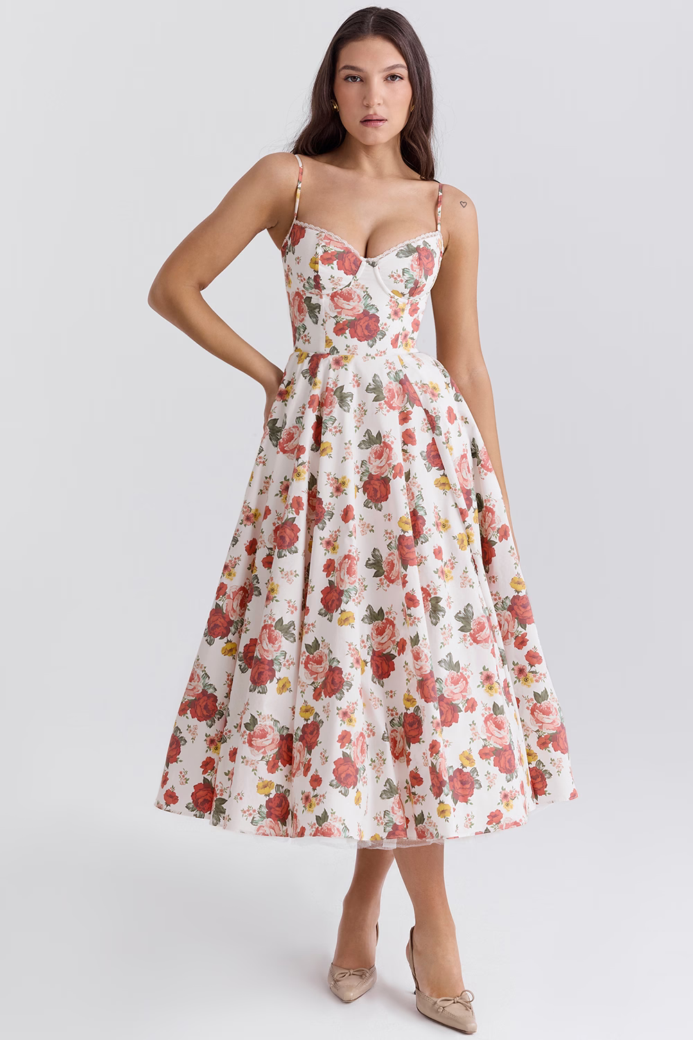 Verena | Damen Sommer Spaghettiträger Hochzeitsgast Midikleid