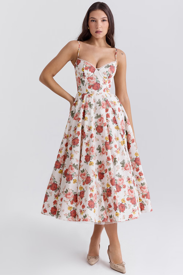 Verena | Damen Sommer Spaghettiträger Hochzeitsgast Midikleid