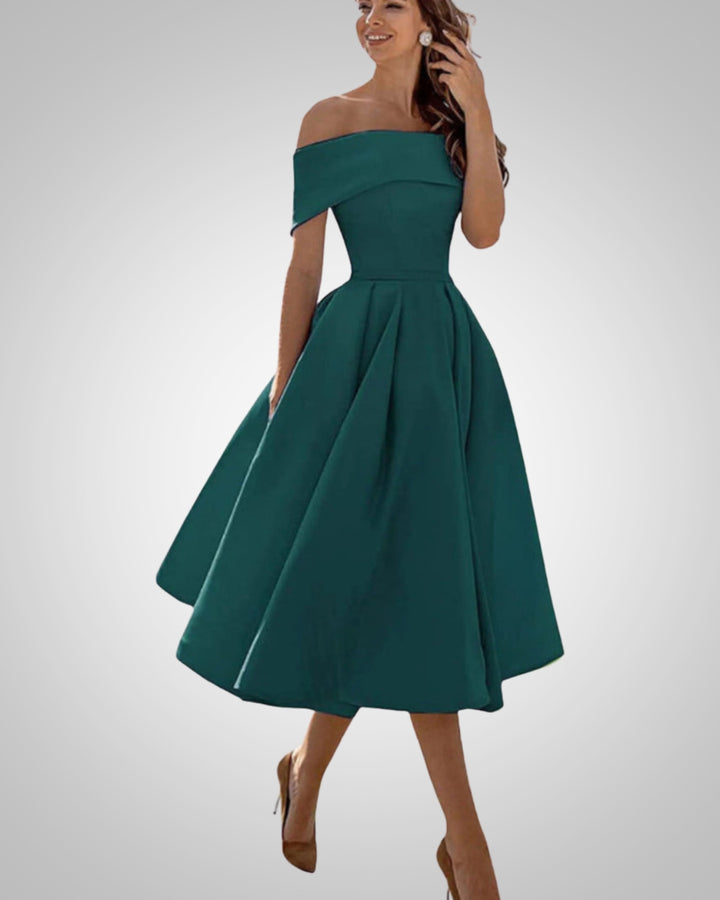 Isabella | Damen Sommer Off-Shoulder A-Linien Midikleid