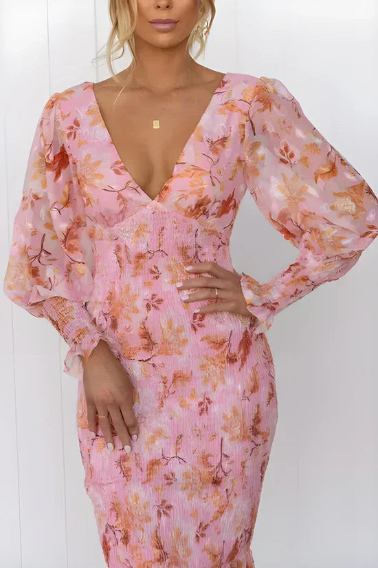 Fiona | Damen Sommer V-Ausschnitt Hochzeitsgastkleid