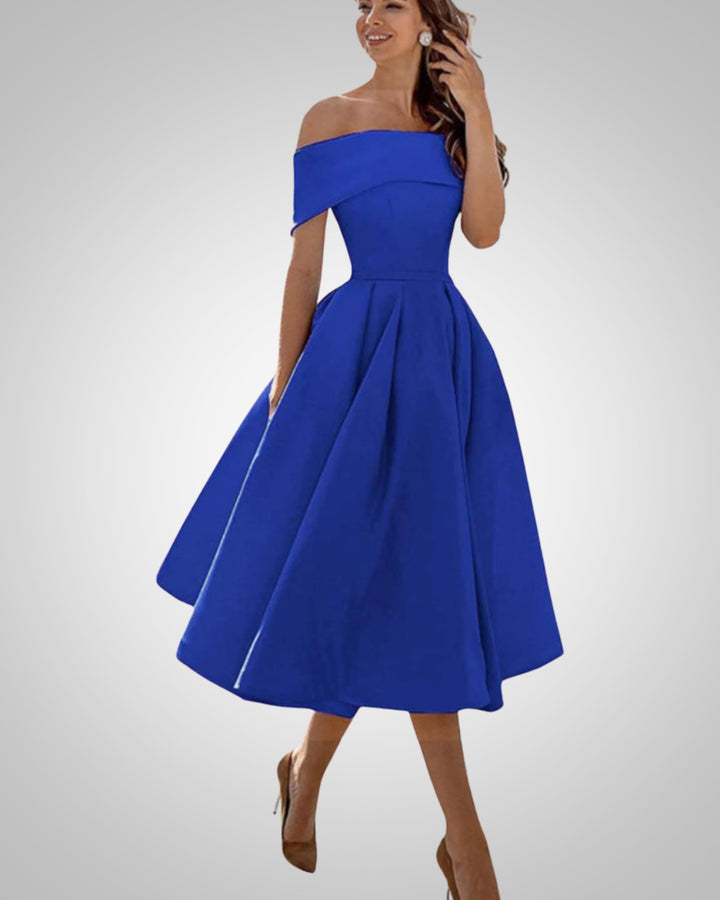 Isabella | Damen Sommer Off-Shoulder A-Linien Midikleid