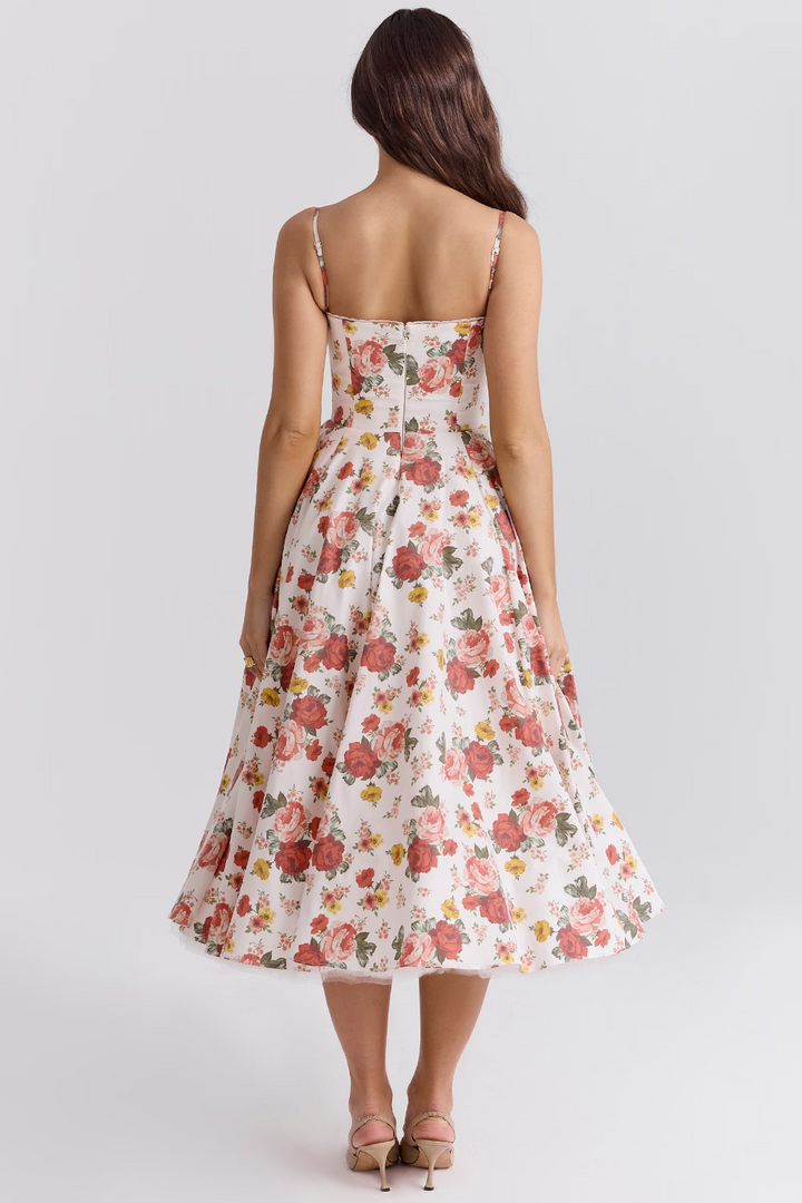 Verena | Damen Sommer Spaghettiträger Hochzeitsgast Midikleid