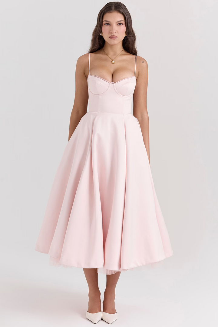 Verena | Damen Sommer Spaghettiträger Hochzeitsgast Midikleid