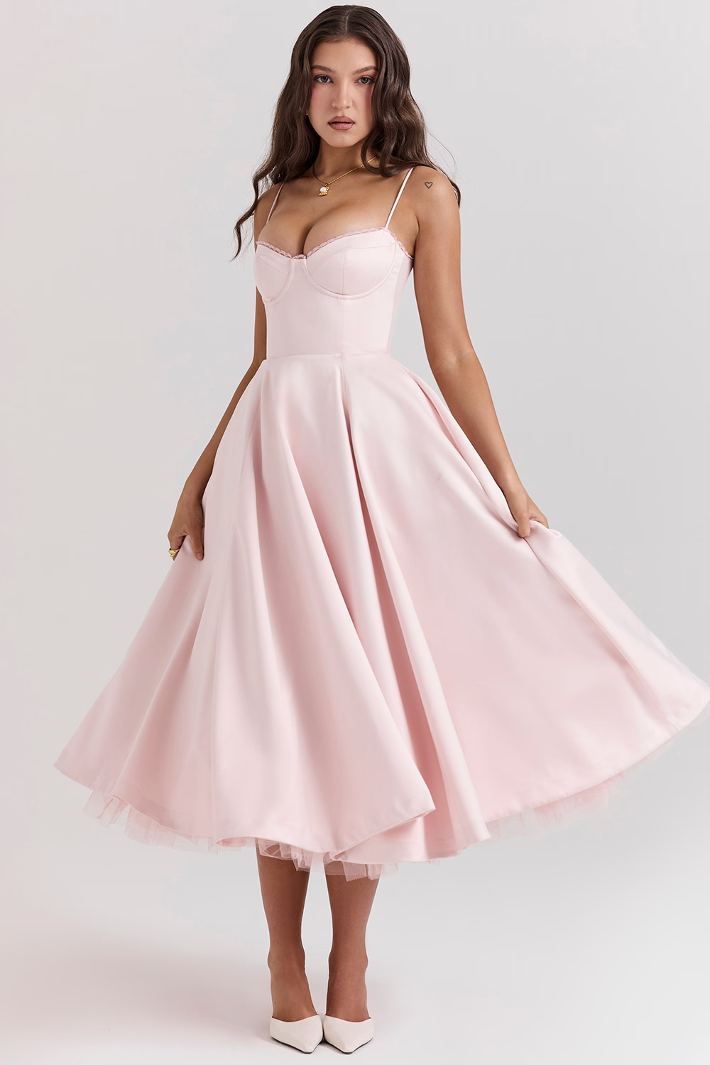 Verena | Damen Sommer Spaghettiträger Hochzeitsgast Midikleid