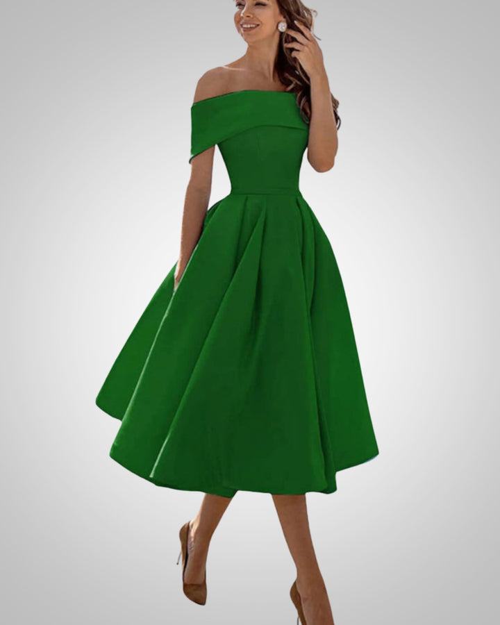 Isabella | Damen Sommer Off-Shoulder A-Linien Midikleid