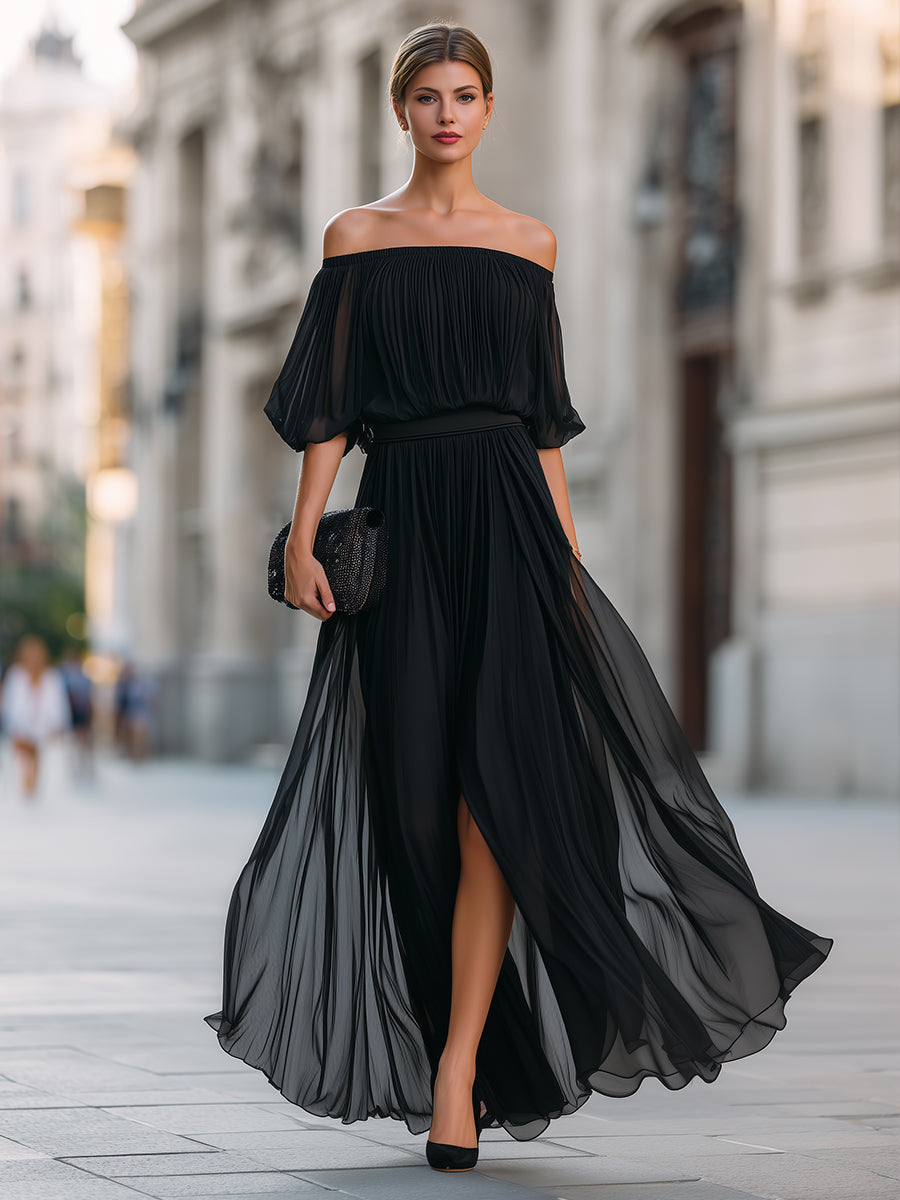 Zita | Damen Schulterfreies Hochzeitsgastkleid