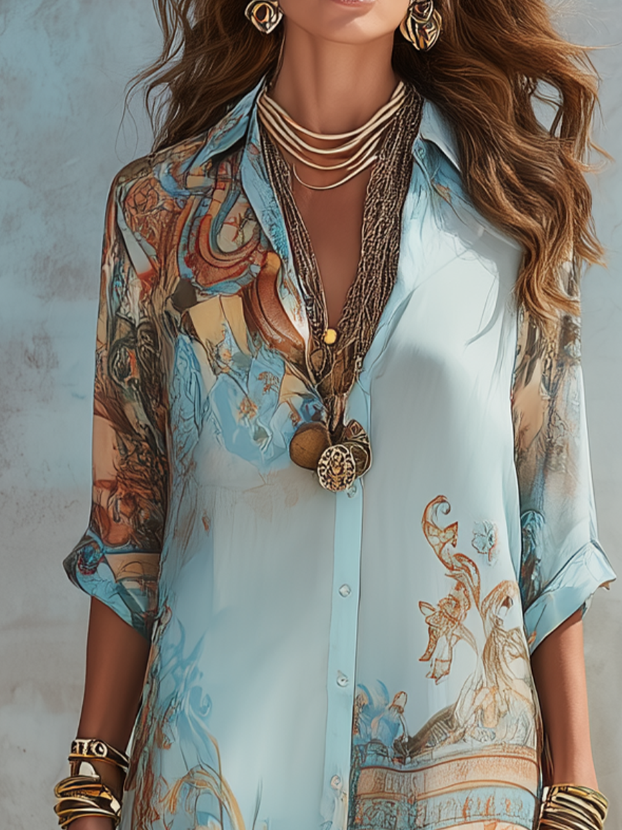 Anna | Robe longue fluide à col chemise et motif floral