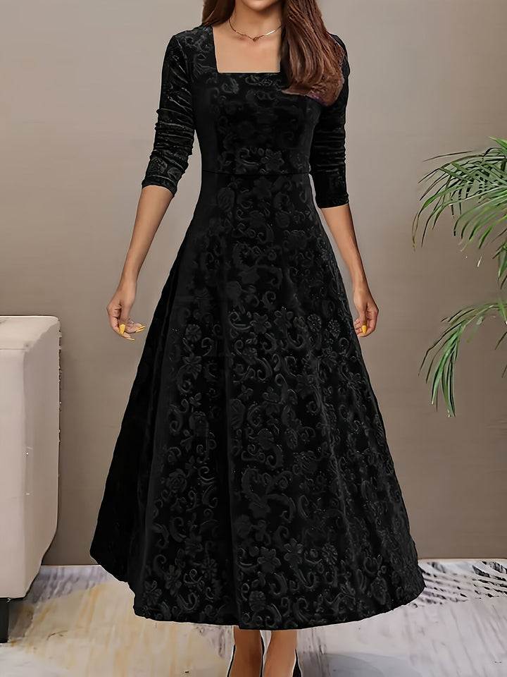 Sylvia | Damen Langarm Blumenmuster Abend Midikleid