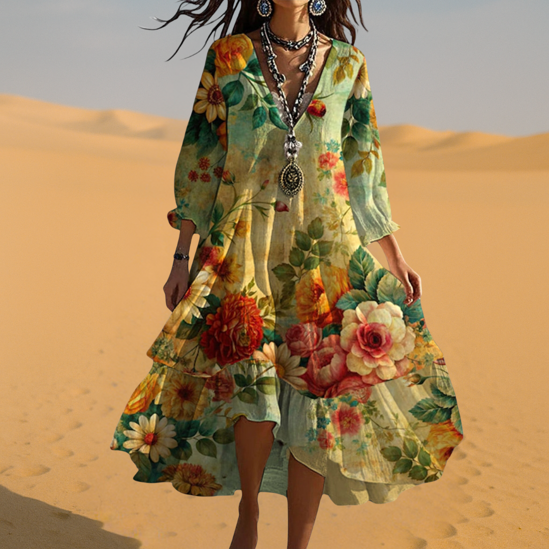 Salome | Damen Sommer Florales Midikleid