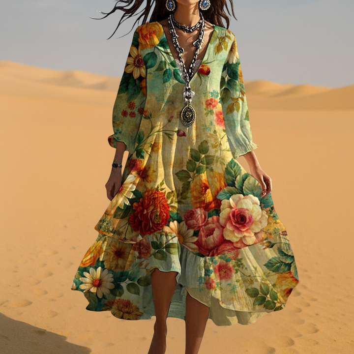 Salome | Damen Sommer Florales Midikleid