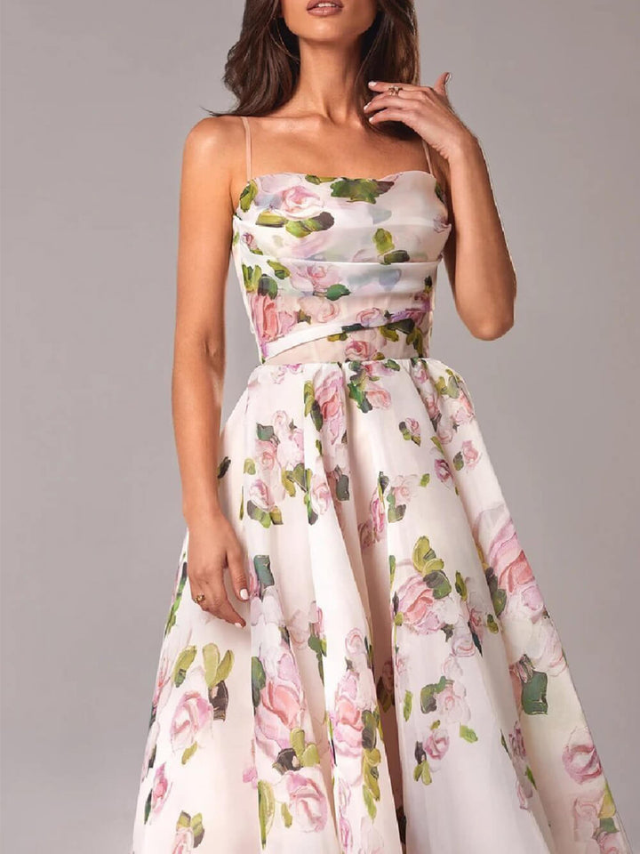 Cecile | Damen Geblümtes A-Linien Midikleid