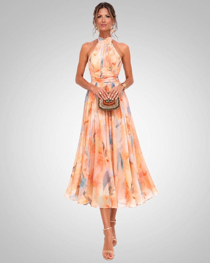 Monika | Damen Sommer Aquarell Halterneck Kleid