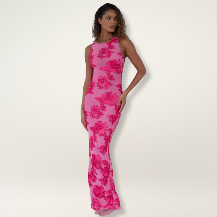 Gina | Damen Elegante Blumenmuster Hochzeitsgastkleid