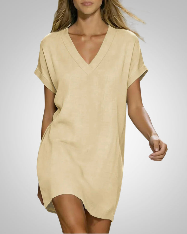Fenja | Damen Lässig V-Ausschnitt Midikleid