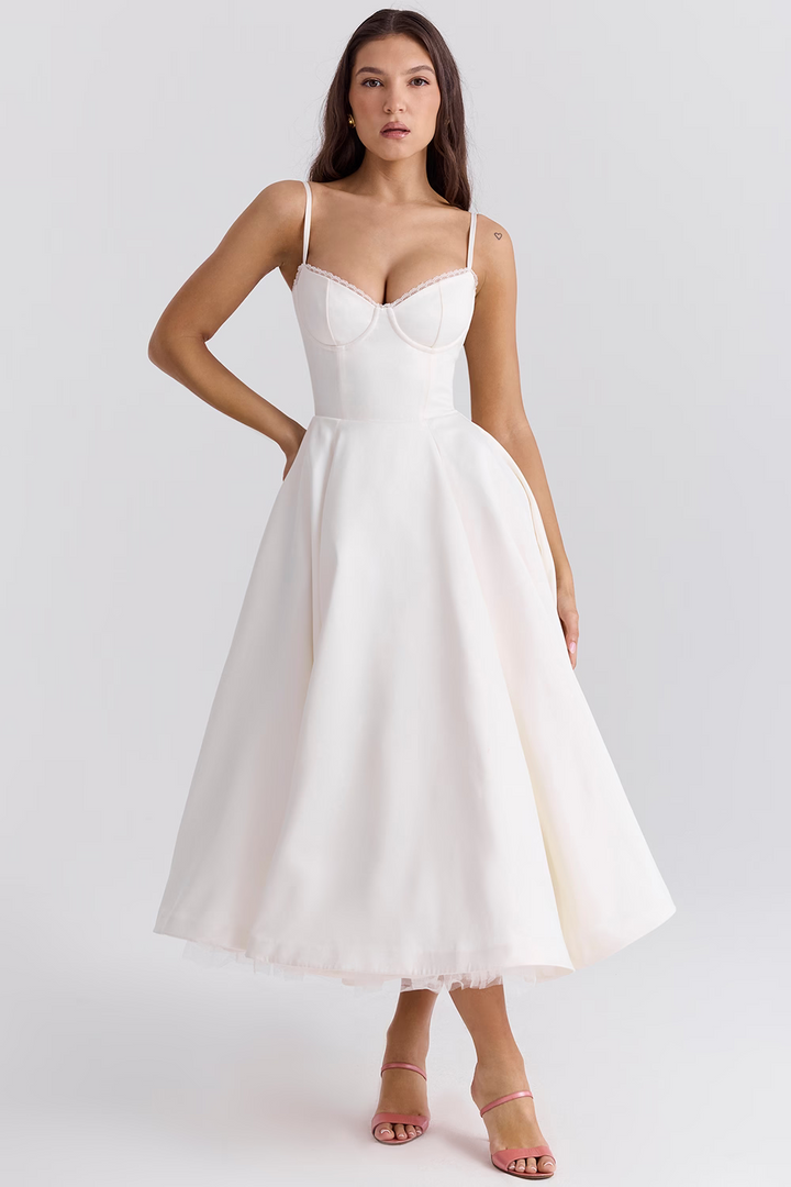 Verena | Damen Sommer Spaghettiträger Hochzeitsgast Midikleid
