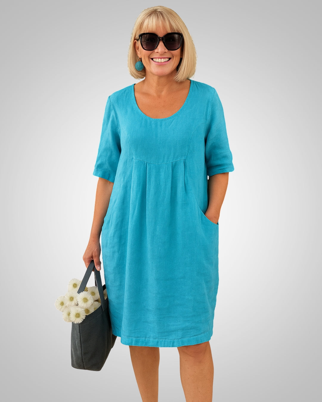 Naomi | Damen Kurzarm Sommerkleid mit Taschen