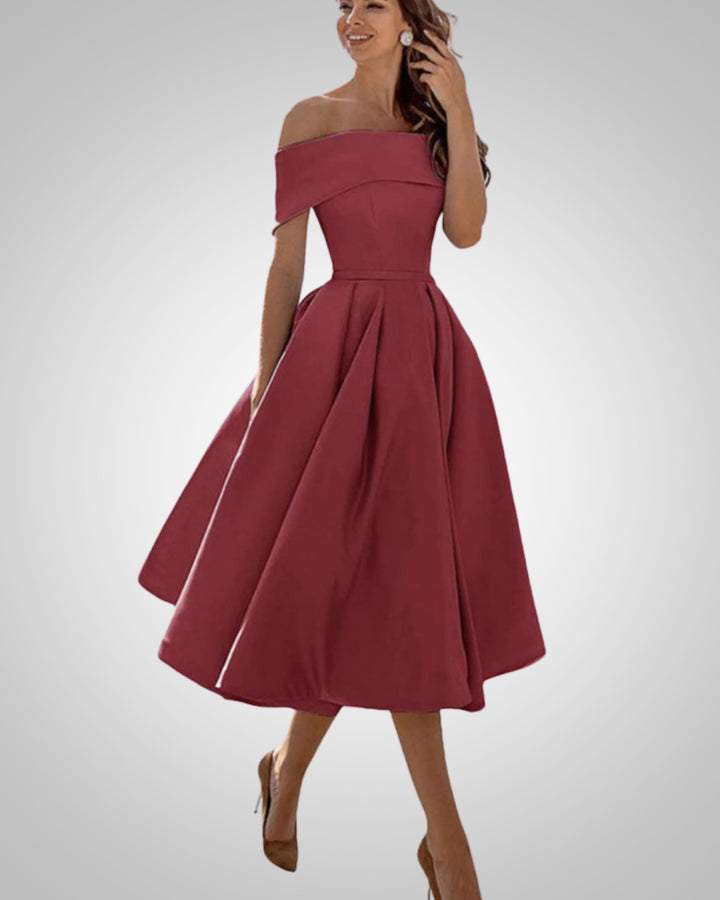 Isabella | Damen Sommer Off-Shoulder A-Linien Midikleid