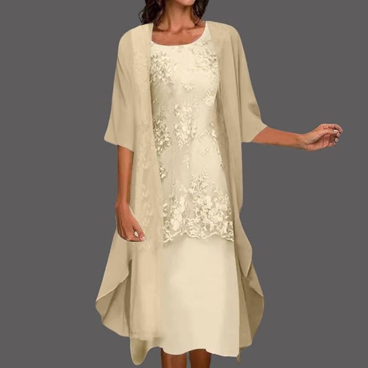 Karin | Damen Geblümtes Spitzen-Midikleid Mit Cardigan Set