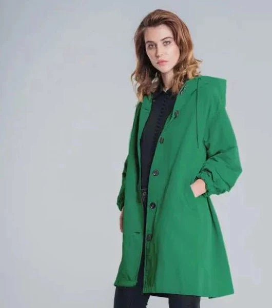 Simone | Damen Casual Kapuze Lange Regenjacke