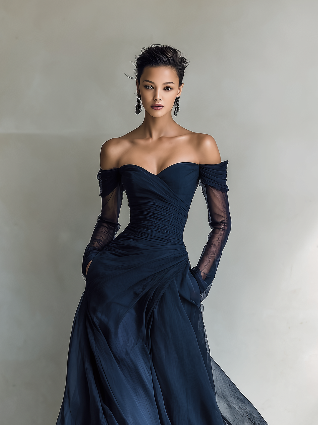 Nina | Abito lungo elegante in chiffon da donna senza spalle