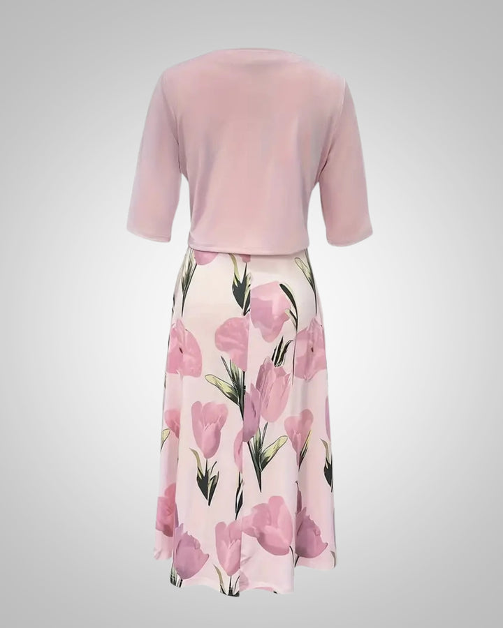 Sofia | Damen Elegant Blumenmuster V-Ausschnitt Maxikleid Set