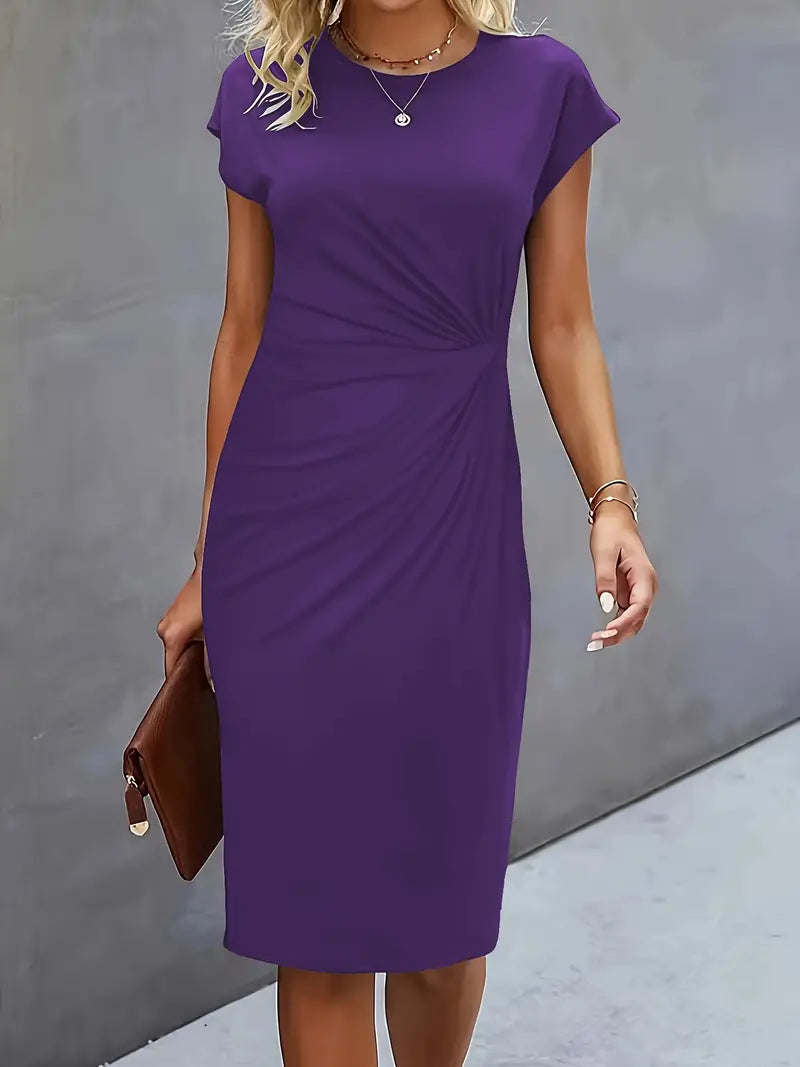 Isla | Damen Elegant Rundhalsausschnitt Bodycon Midi Kleid