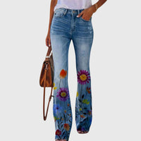Ilaria | Damen Bedruckte Ausgestellte Jeans mit Blumenmuster