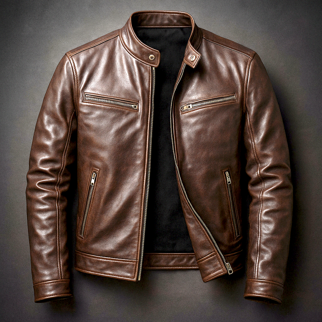Silvan | Herren Klassische Vintage Leder Bikerjacke